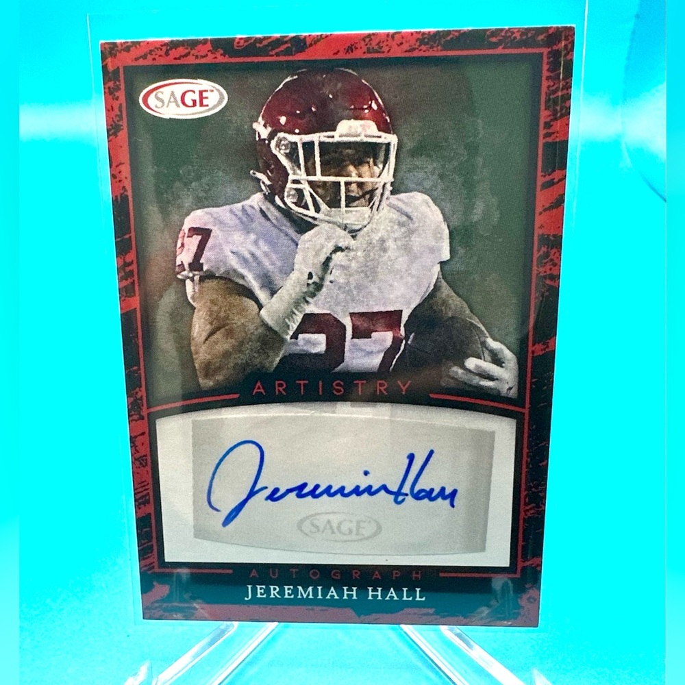 2022 SAGE FOOTBALL JEREMIAH HALL RED AUTO! #A-JH2 Oklahoma Sooners